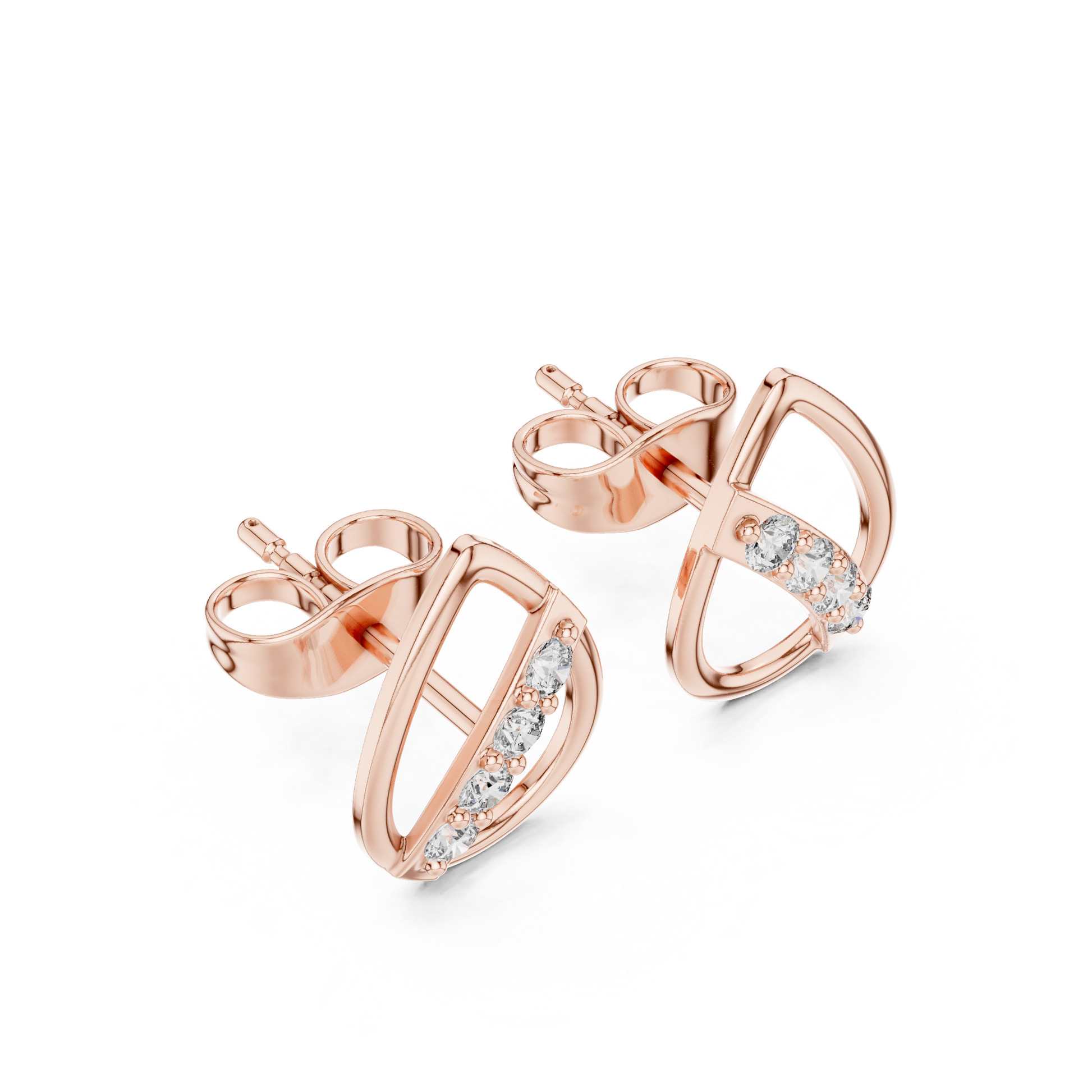 Round Cut Lab Grown Diamond Stud Earrings in Rose Gold