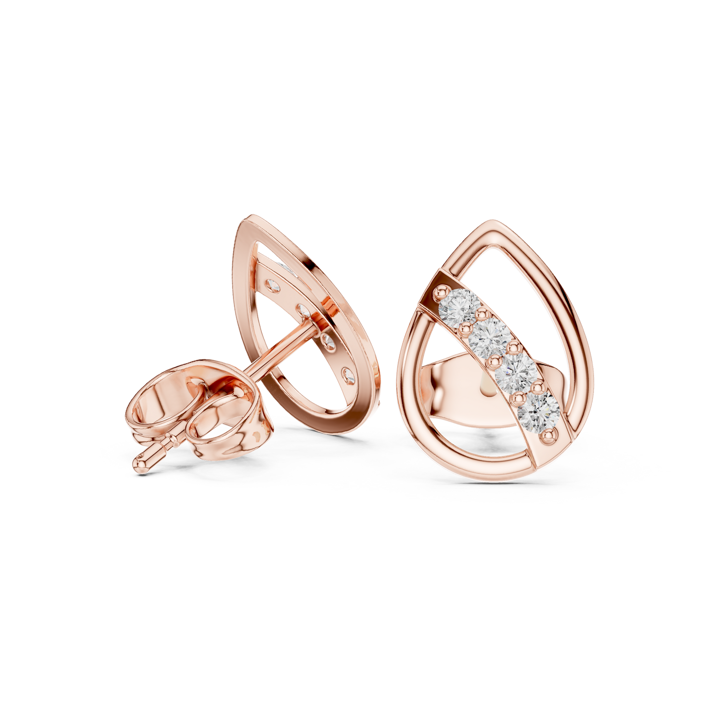Round Cut Lab Grown Diamond Stud Earrings in Rose Gold