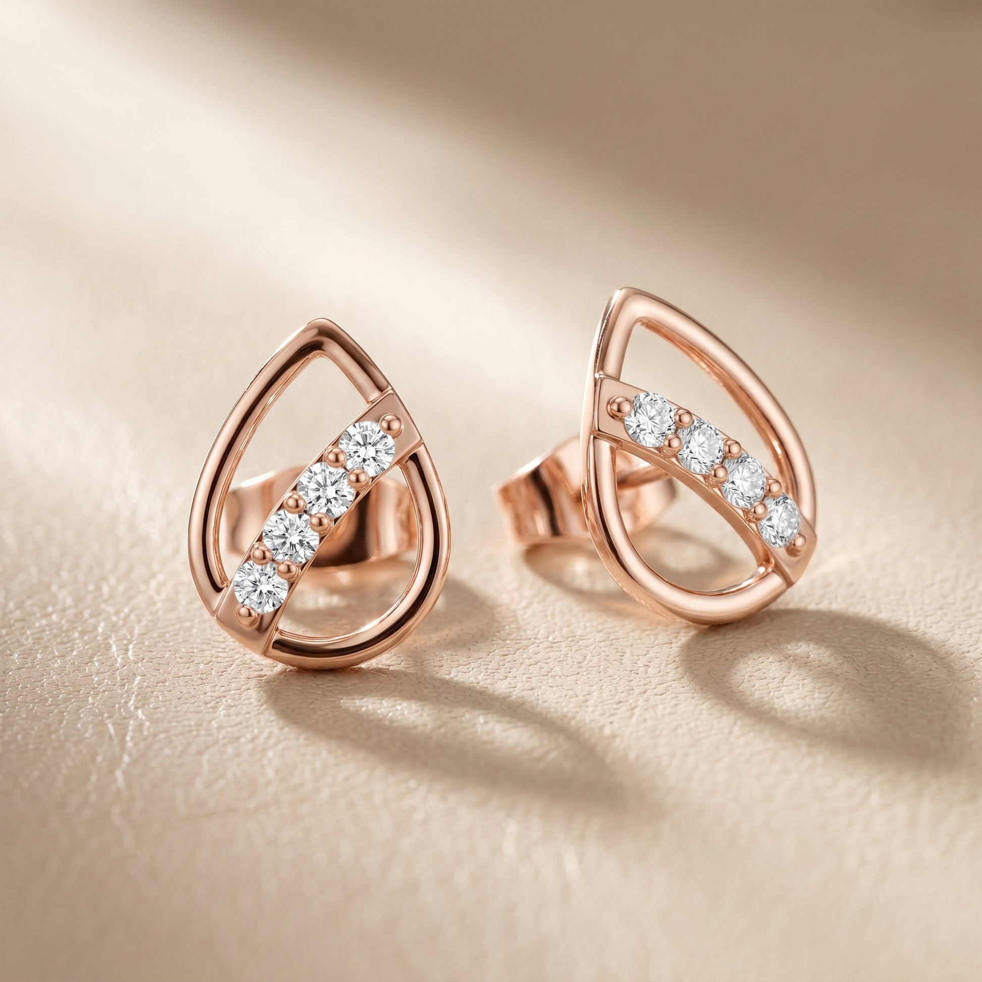 Round Cut Lab Grown Diamond Stud Earrings in Rose Gold