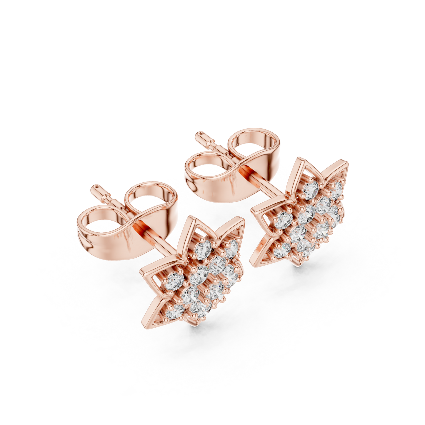 Round Cut Lab Grown Diamond Stud Earrings in Rose Gold