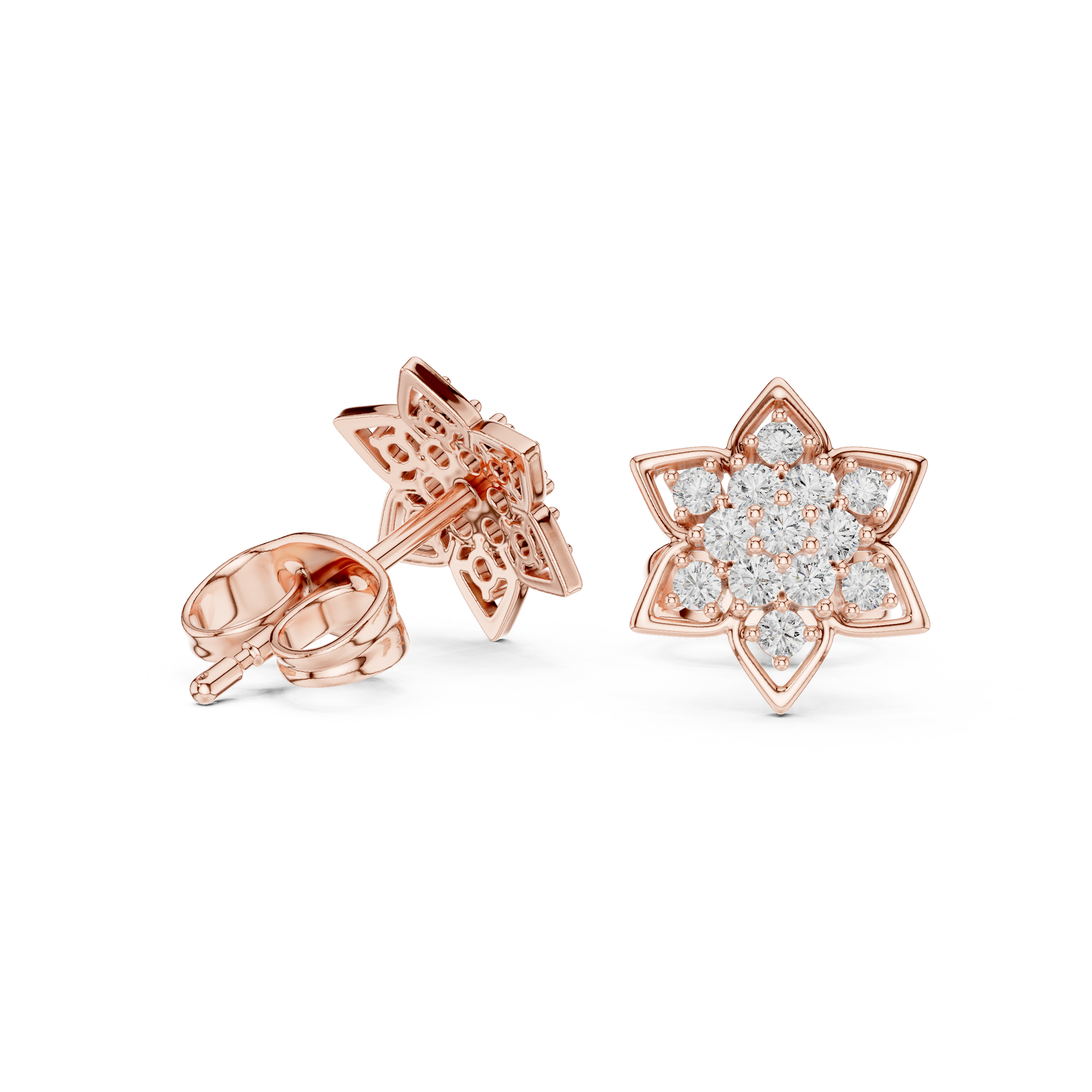 Round Cut Lab Grown Diamond Stud Earrings in Rose Gold