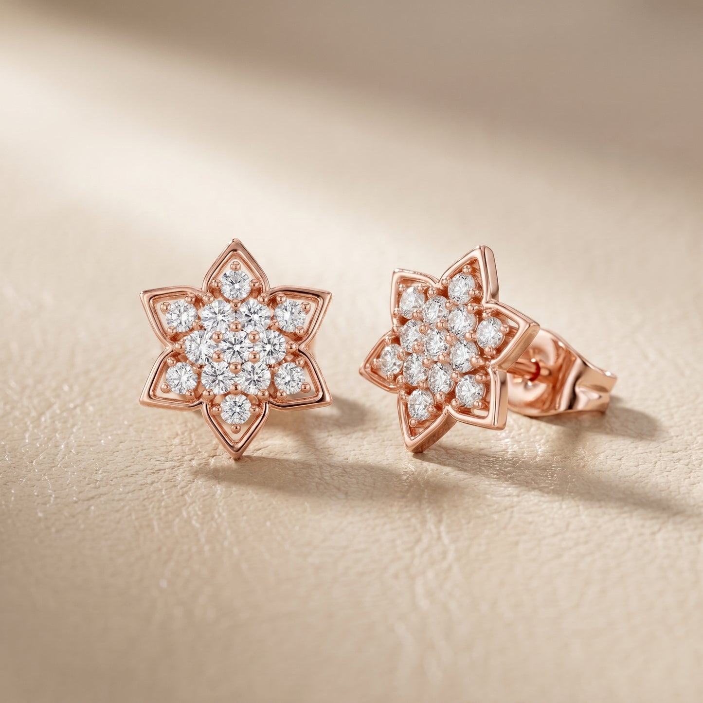 Round Cut Lab Grown Diamond Stud Earrings in Rose Gold