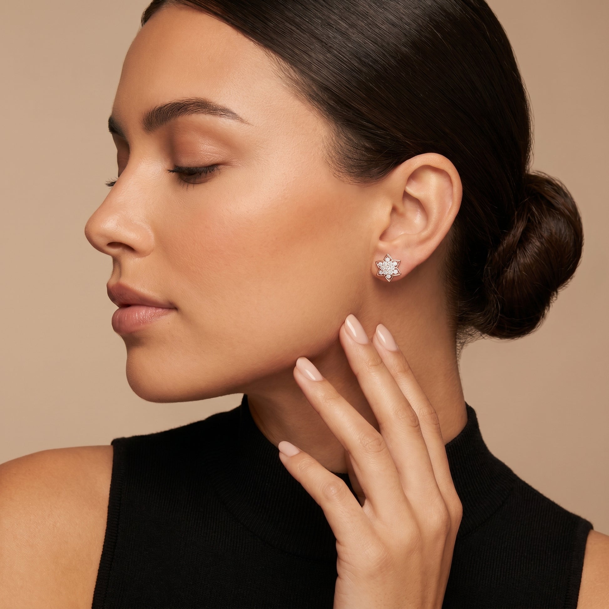 Round Cut Lab Grown Diamond Stud Earrings in Rose Gold