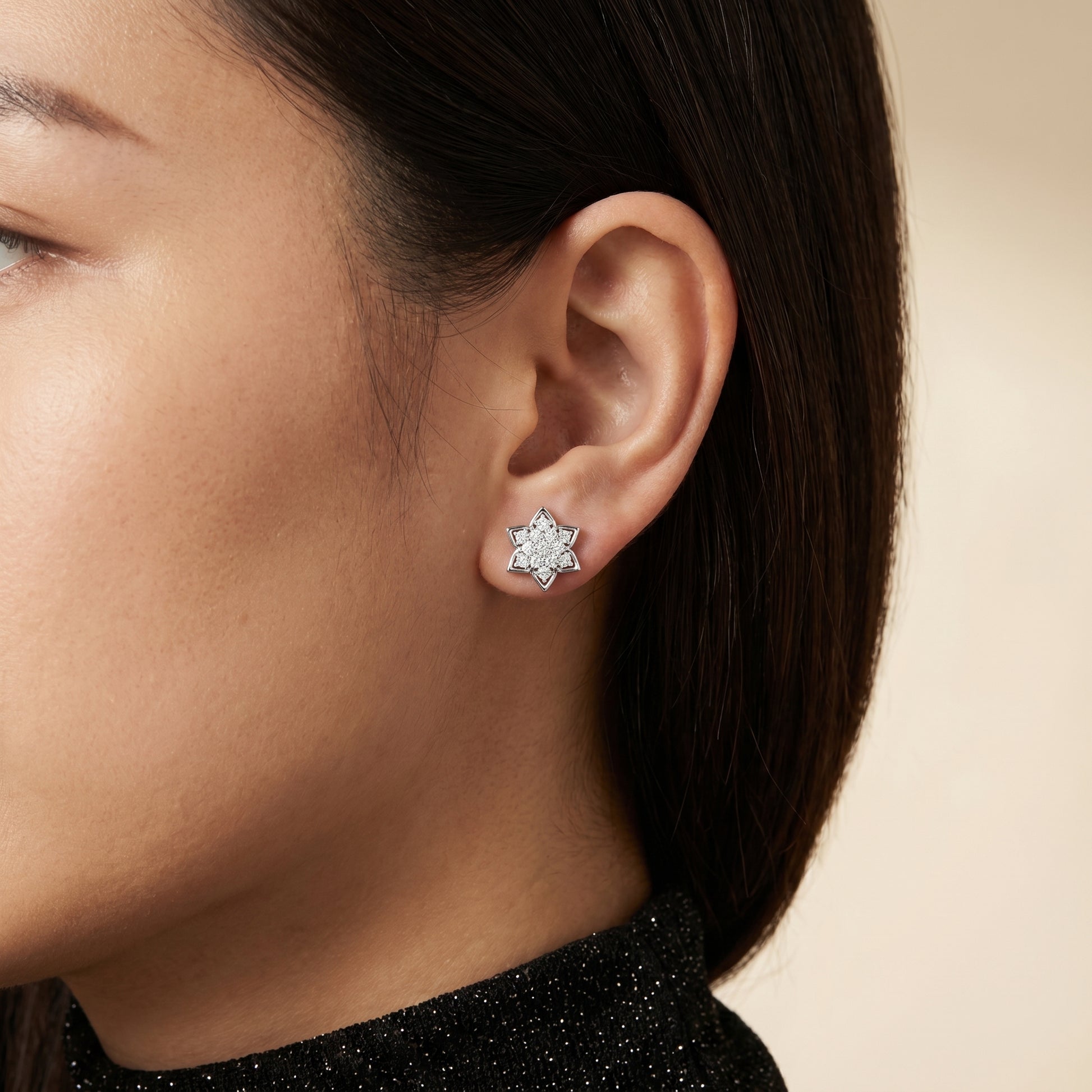 Round Cut Lab Grown Diamond Stud Earrings in Silver