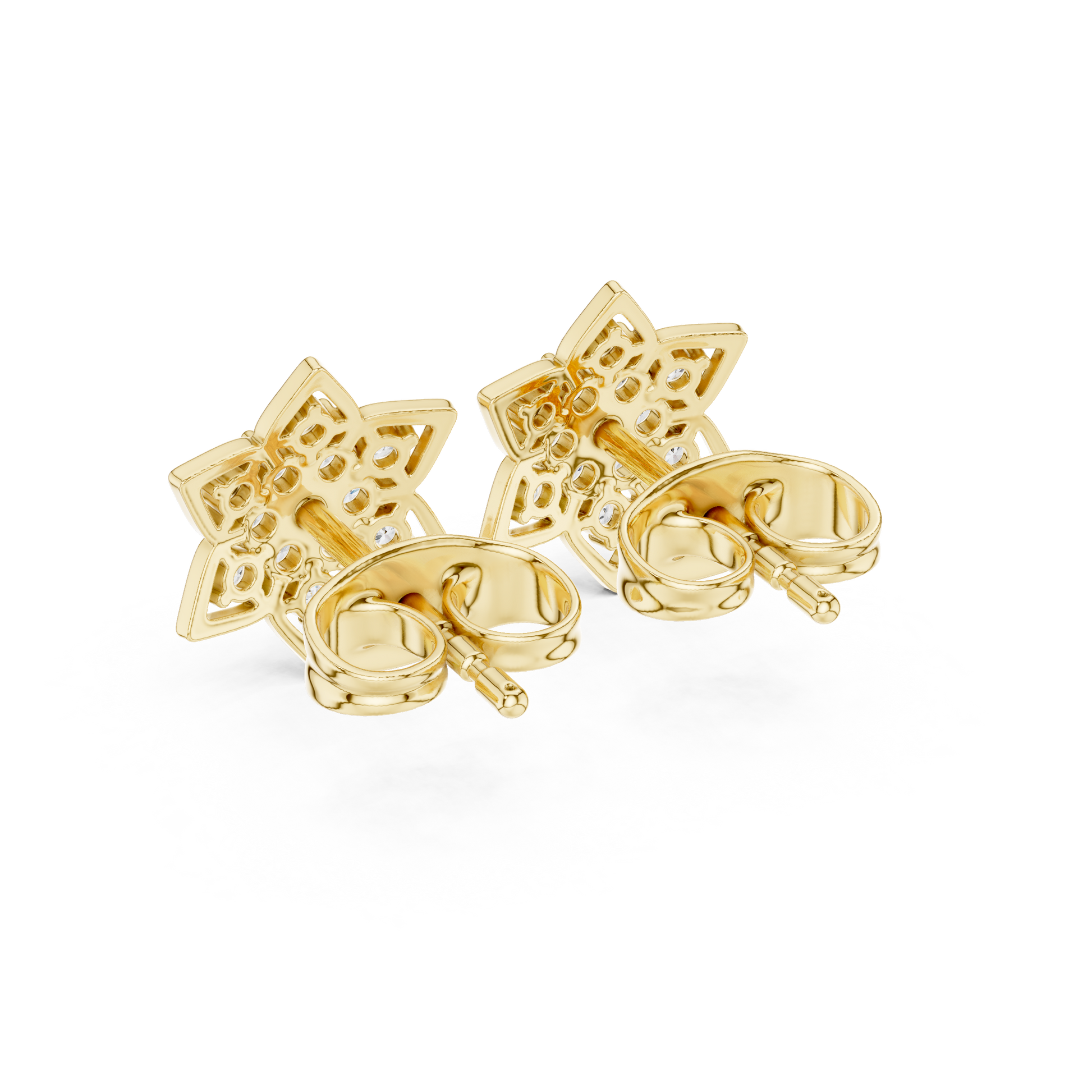 Round Cut Lab Grown Diamond Stud Earrings in Yellow Gold