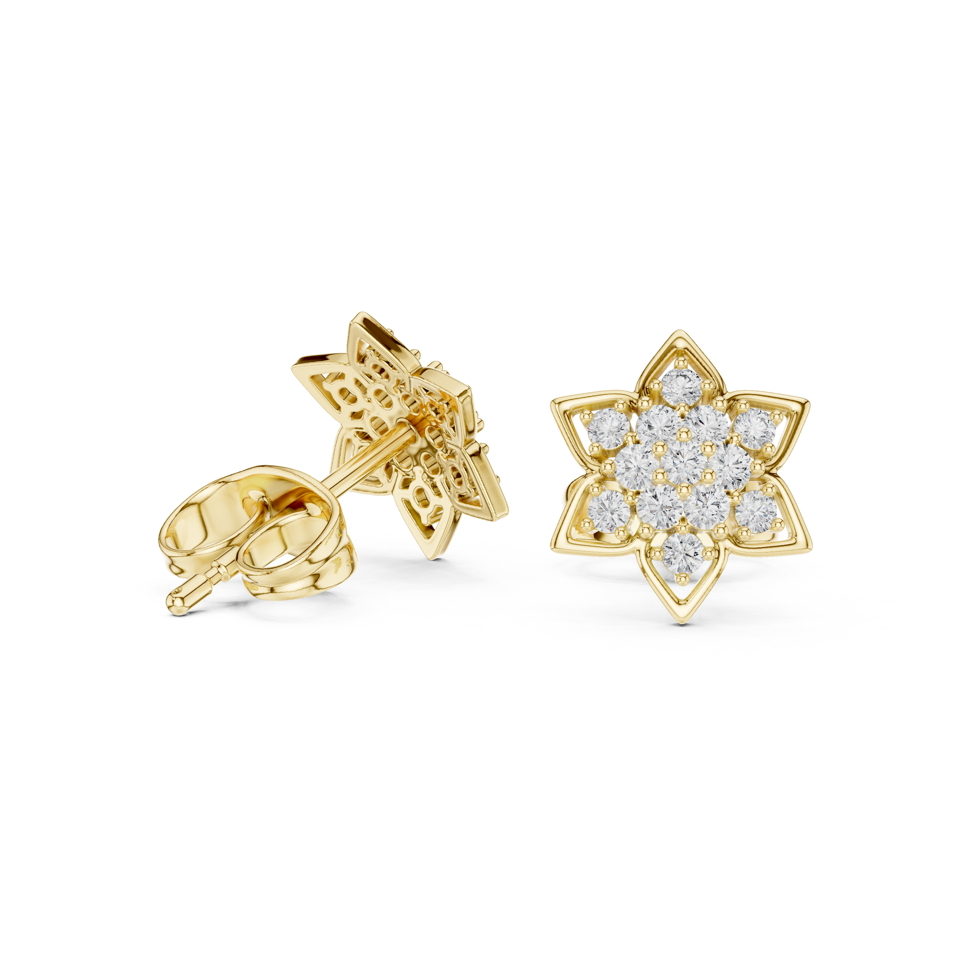 Round Cut Lab Grown Diamond Stud Earrings in Yellow Gold