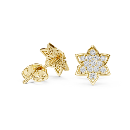 Round Cut Lab Grown Diamond Stud Earrings in Yellow Gold