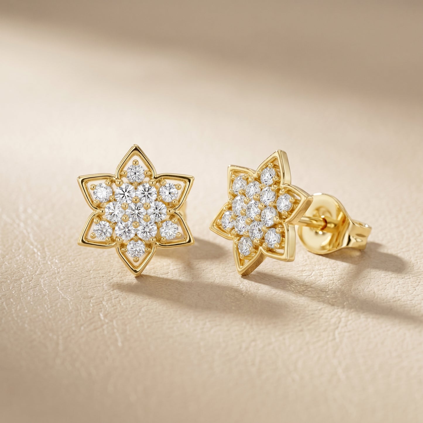 Round Cut Lab Grown Diamond Stud Earrings in Yellow Gold