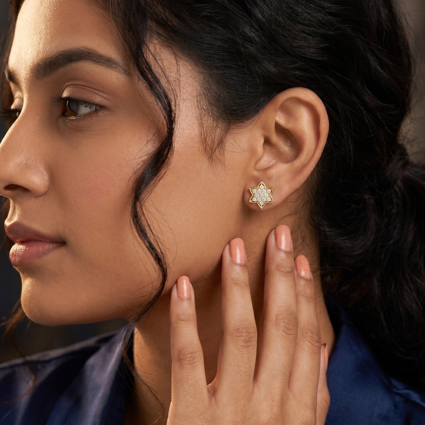 Round Cut Lab Grown Diamond Stud Earrings in Yellow Gold