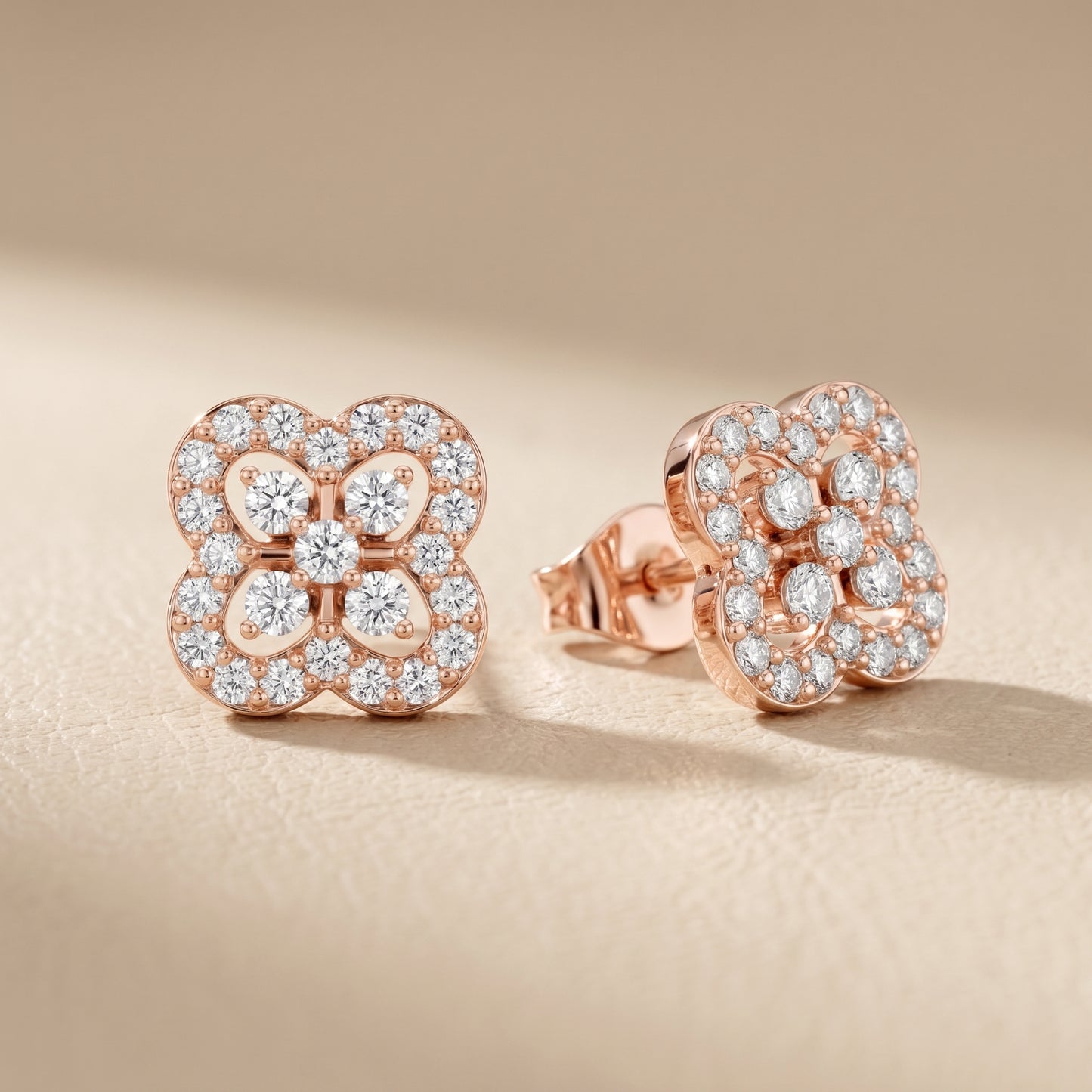 Round Cut Lab Grown Diamond Stud Earrings in Rose Gold