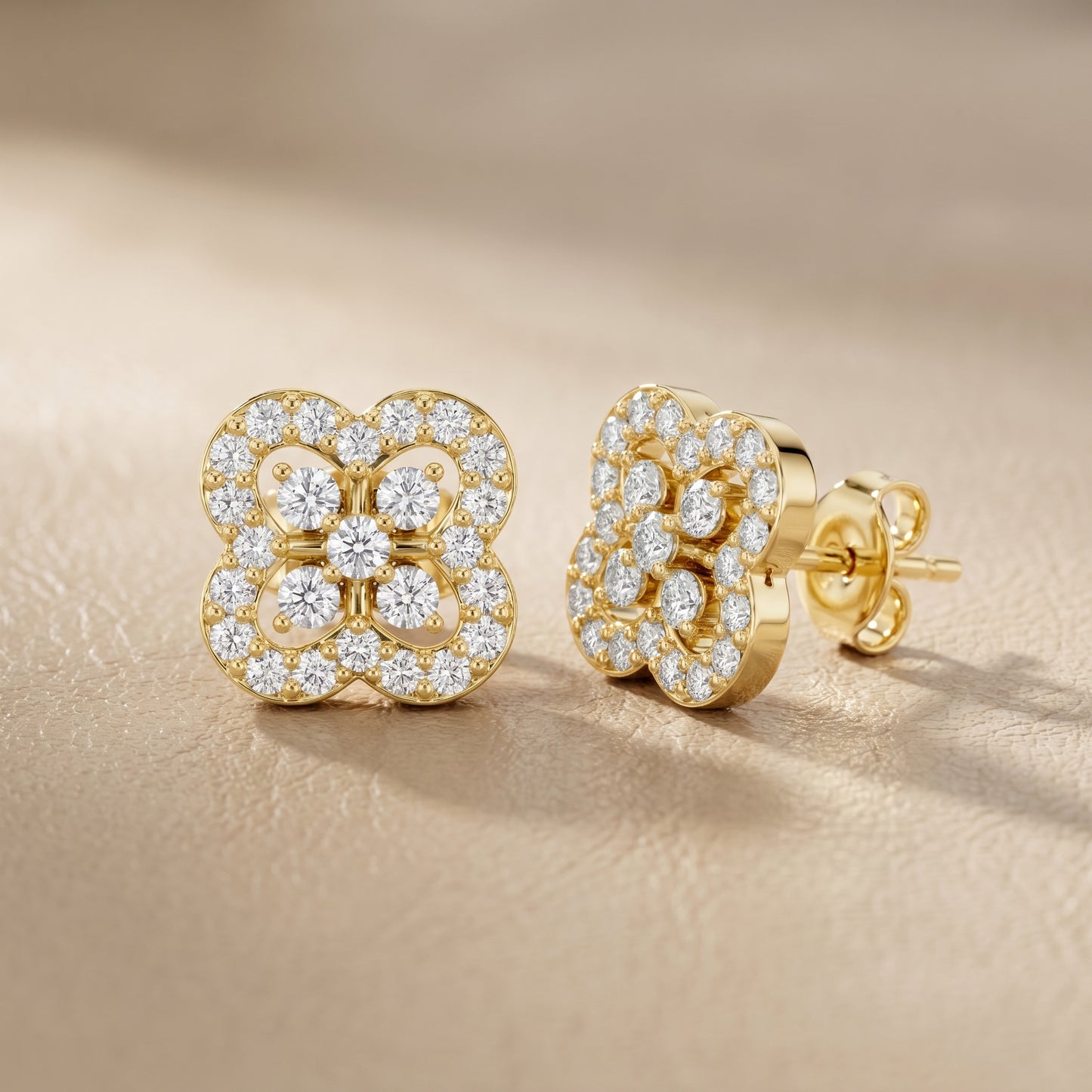 Round Cut Lab Grown Diamond Stud Earrings in Yellow Gold