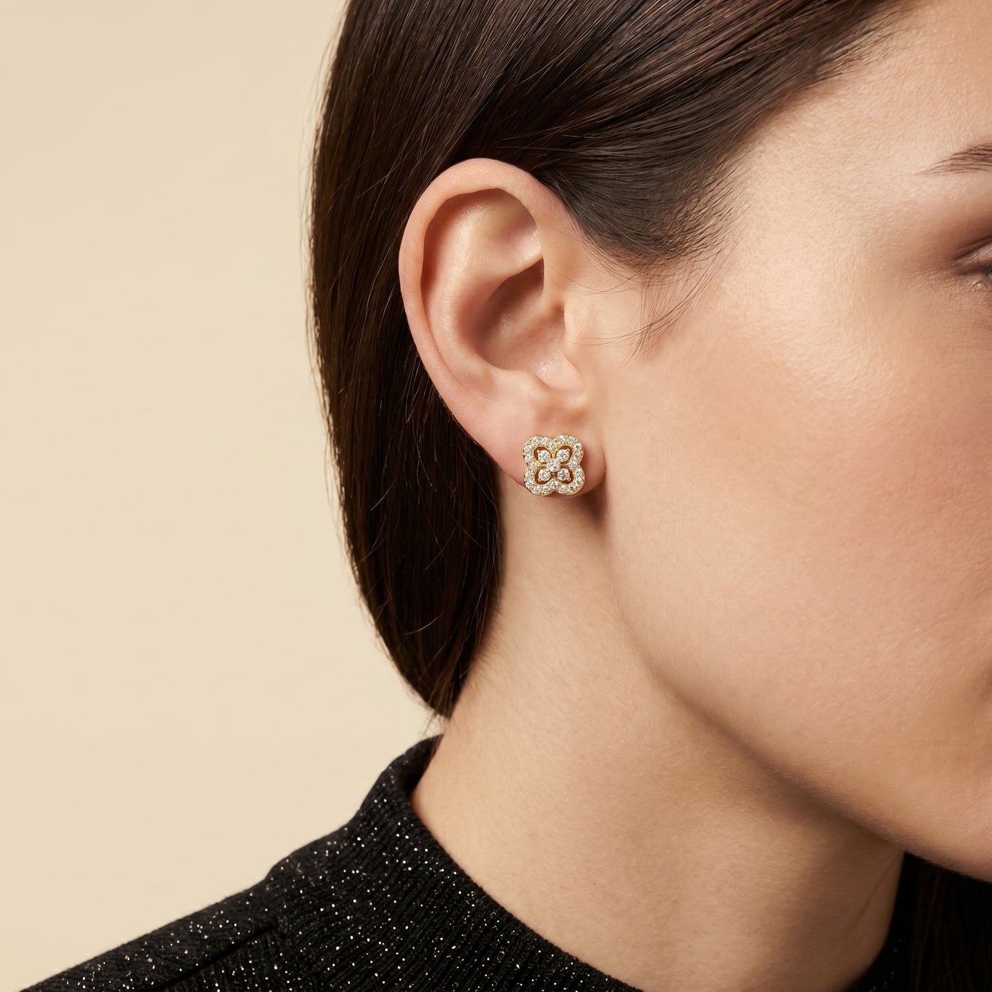 Round Cut Lab Grown Diamond Stud Earrings in Yellow Gold