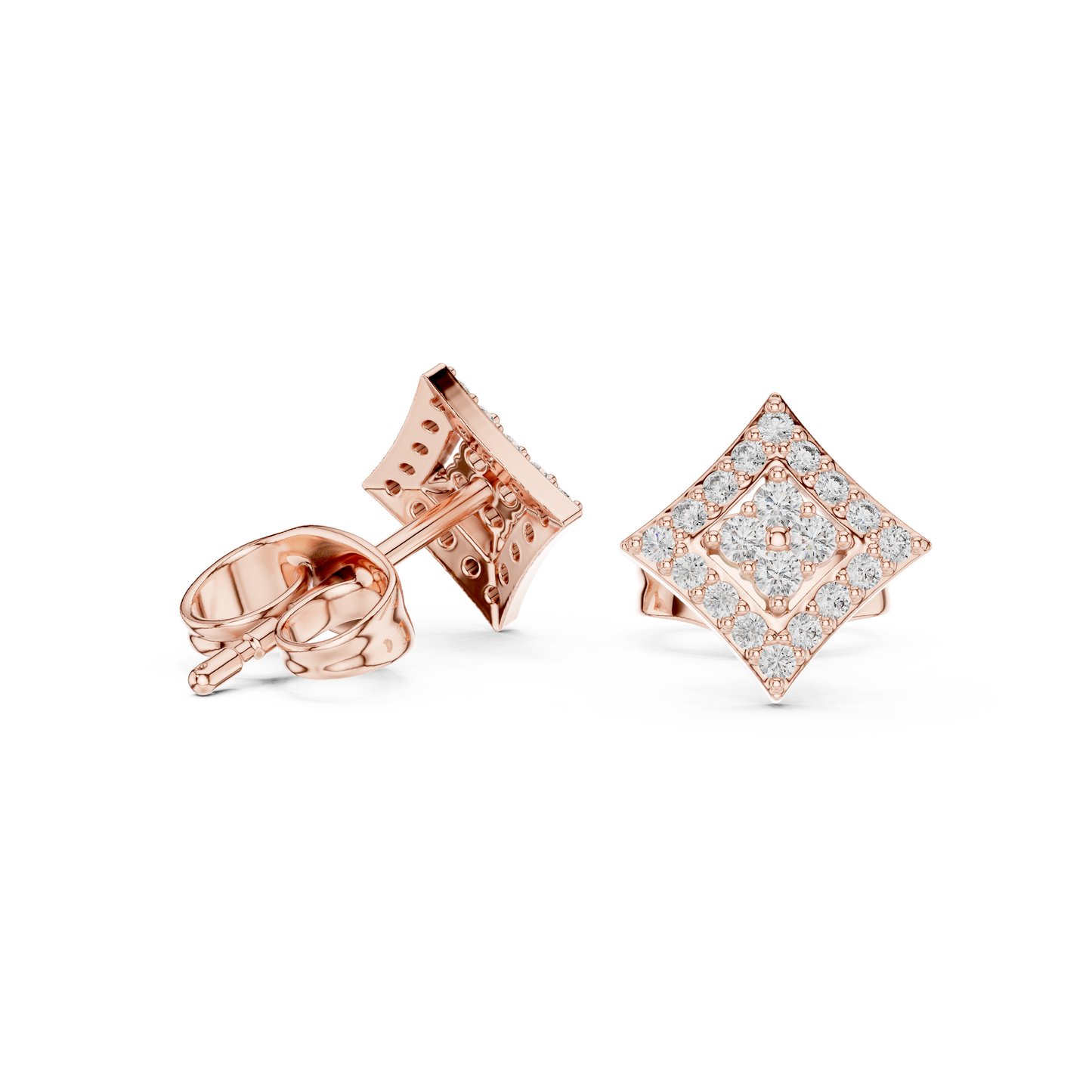 Round Cut Lab Grown Diamond Stud Earrings in Rose Gold