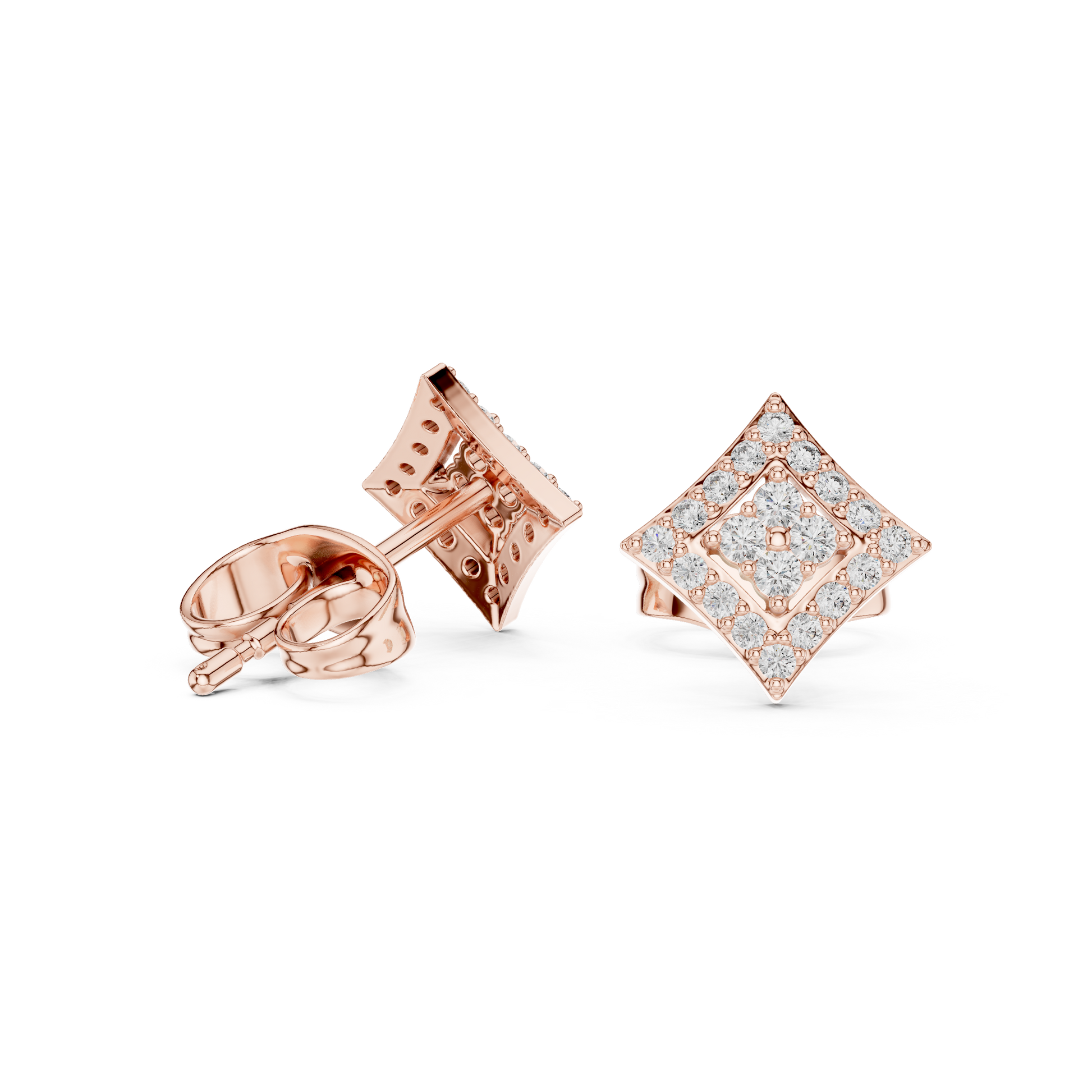 Round Cut Lab Grown Diamond Stud Earrings in Rose Gold
