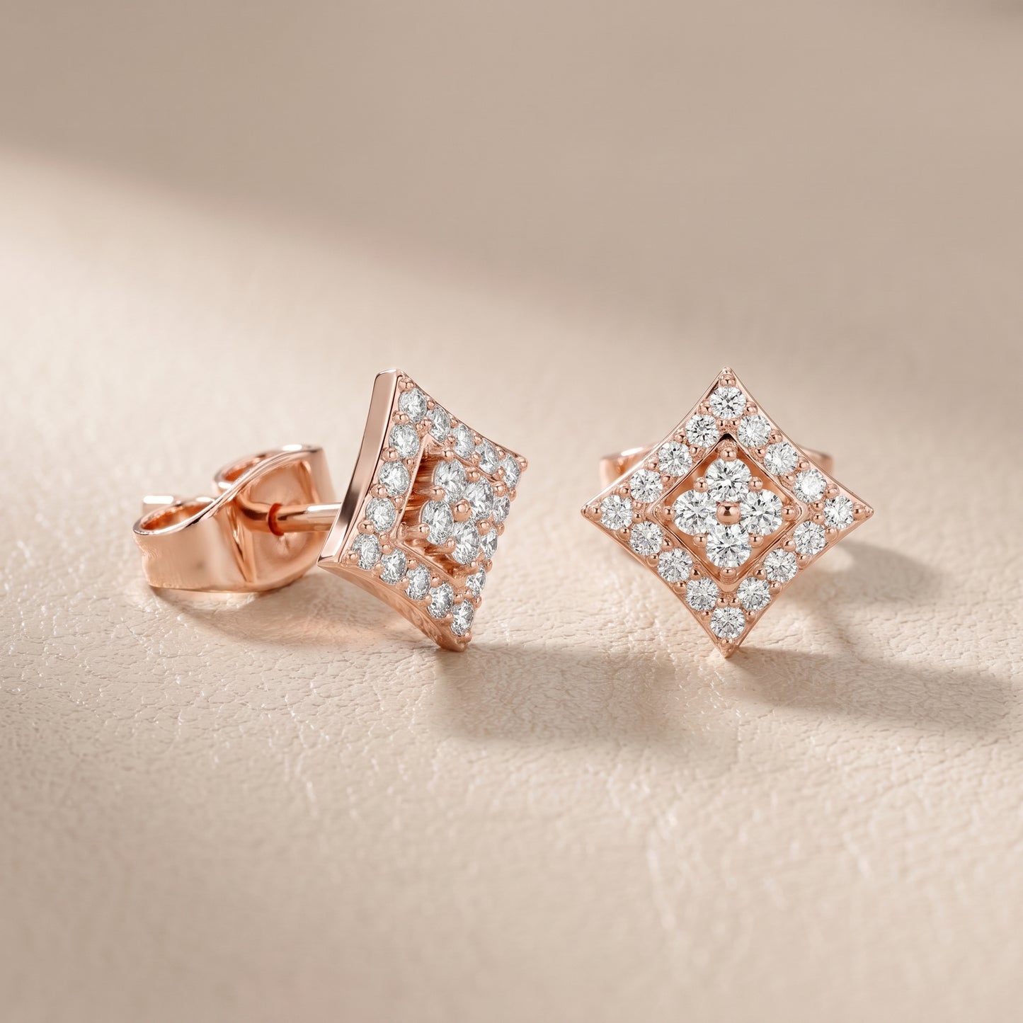 Round Cut Lab Grown Diamond Stud Earrings in Rose Gold