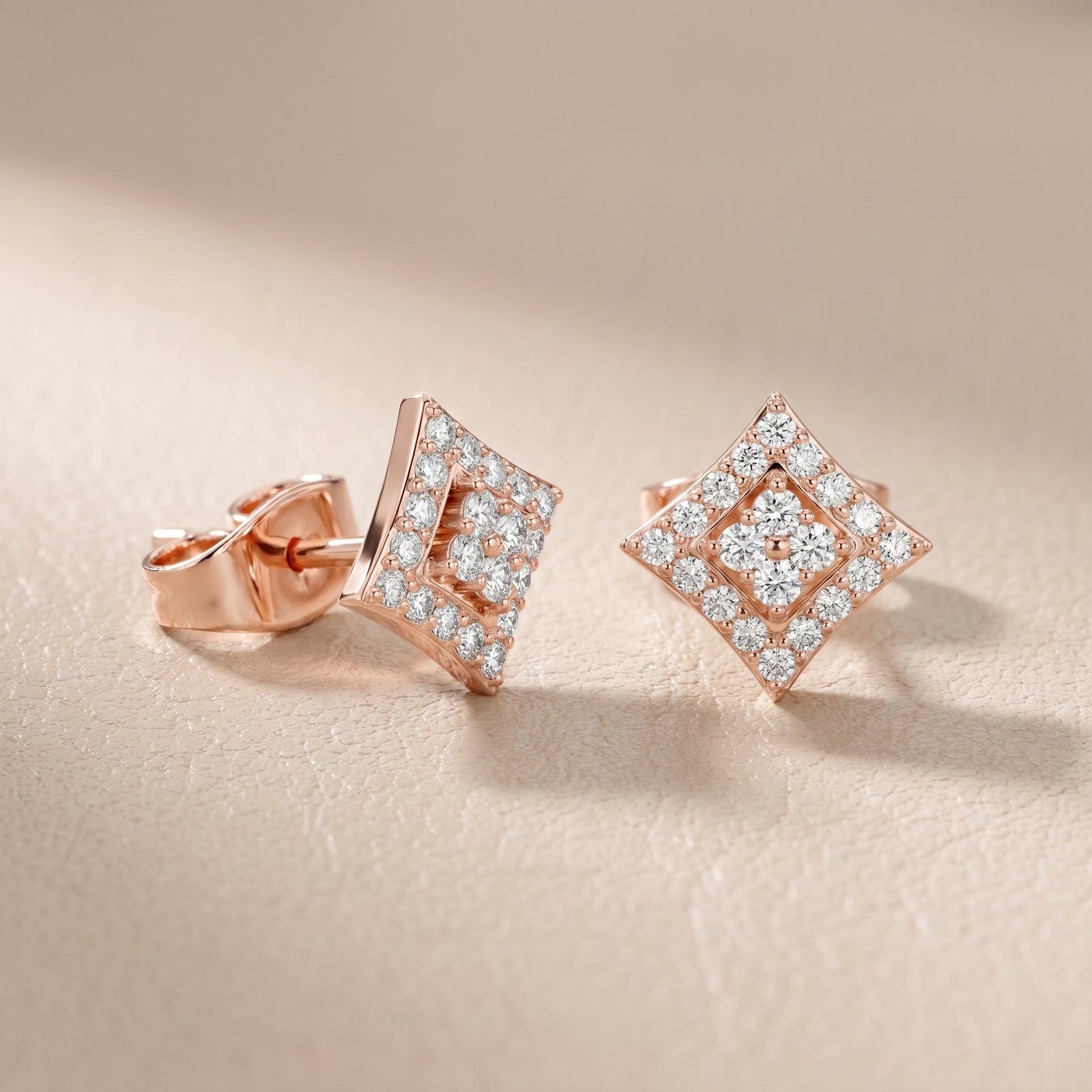 Round Cut Lab Grown Diamond Stud Earrings in Rose Gold