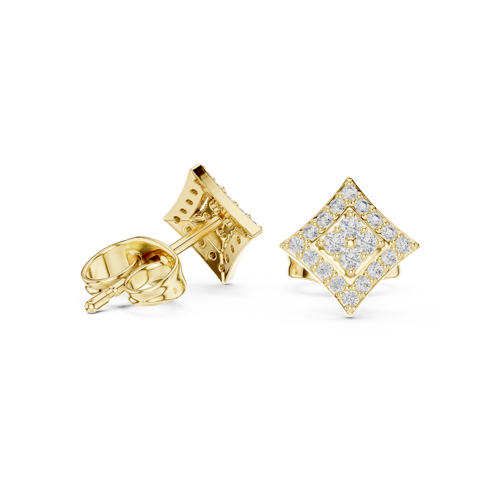 Round Cut Lab Grown Diamond Stud Earrings in Yellow Gold
