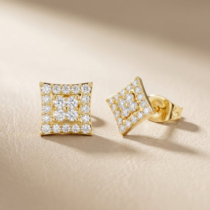 Round Cut Lab Grown Diamond Stud Earrings in Yellow Gold