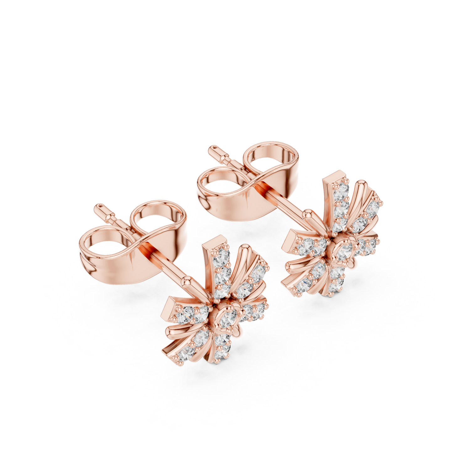Round Cut Lab Grown Diamond Stud Earrings in Rose Gold
