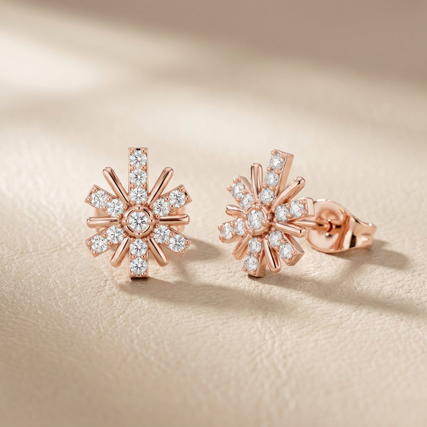Round Cut Lab Grown Diamond Stud Earrings in Rose Gold