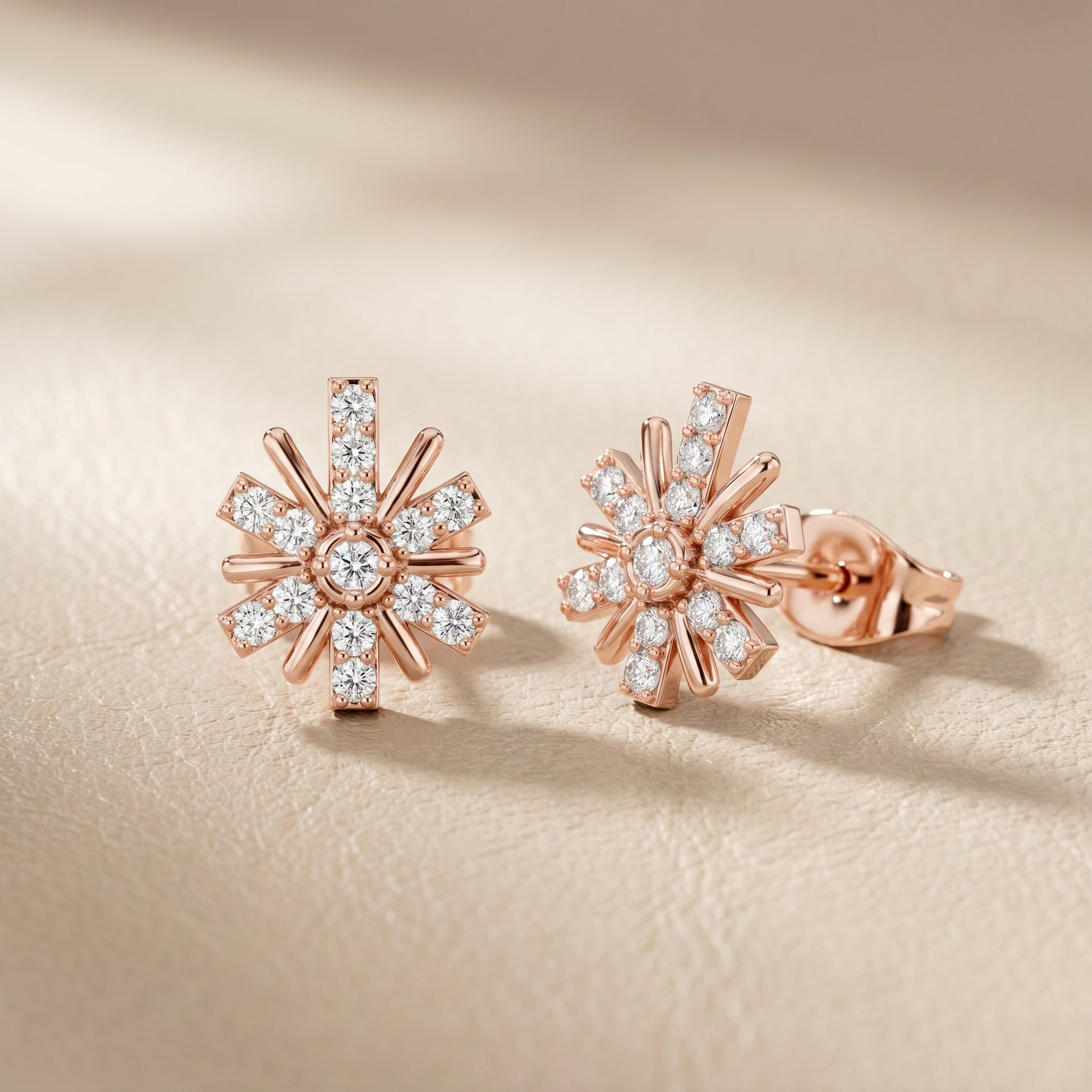 Round Cut Lab Grown Diamond Stud Earrings in Rose Gold