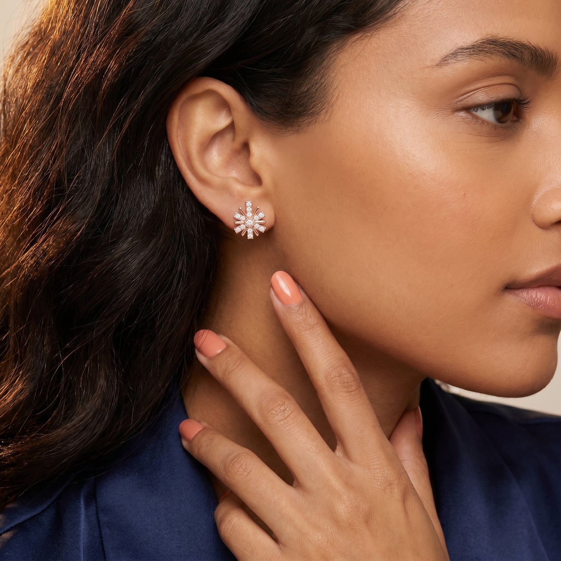 Round Cut Lab Grown Diamond Stud Earrings in Rose Gold