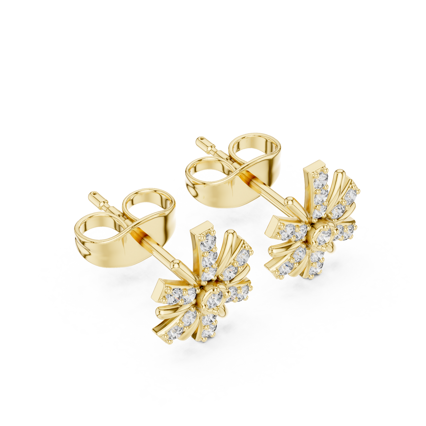 Round Cut Lab Grown Diamond Stud Earrings in Yellow Gold