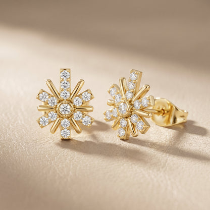 Round Cut Lab Grown Diamond Stud Earrings in Yellow Gold