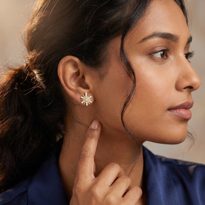 Round Cut Lab Grown Diamond Stud Earrings in Yellow Gold