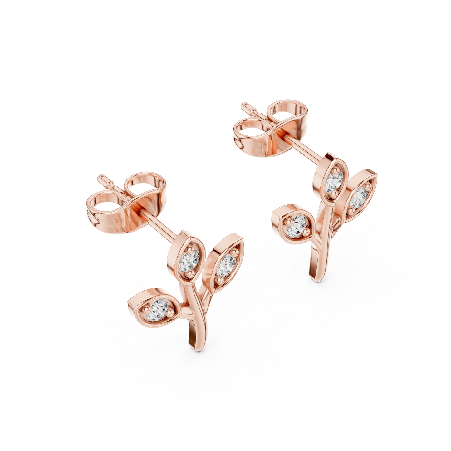 Round Cut Lab Grown Diamond Stud Earrings in Rose Gold