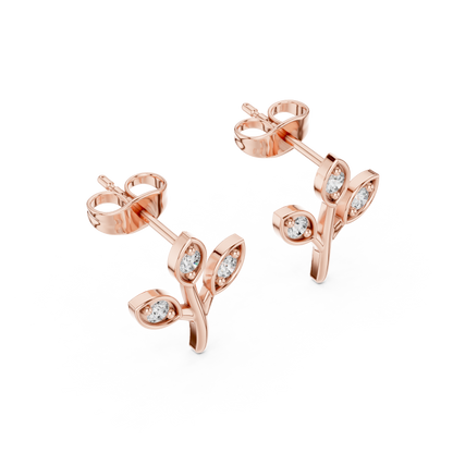 Round Cut Lab Grown Diamond Stud Earrings in Rose Gold