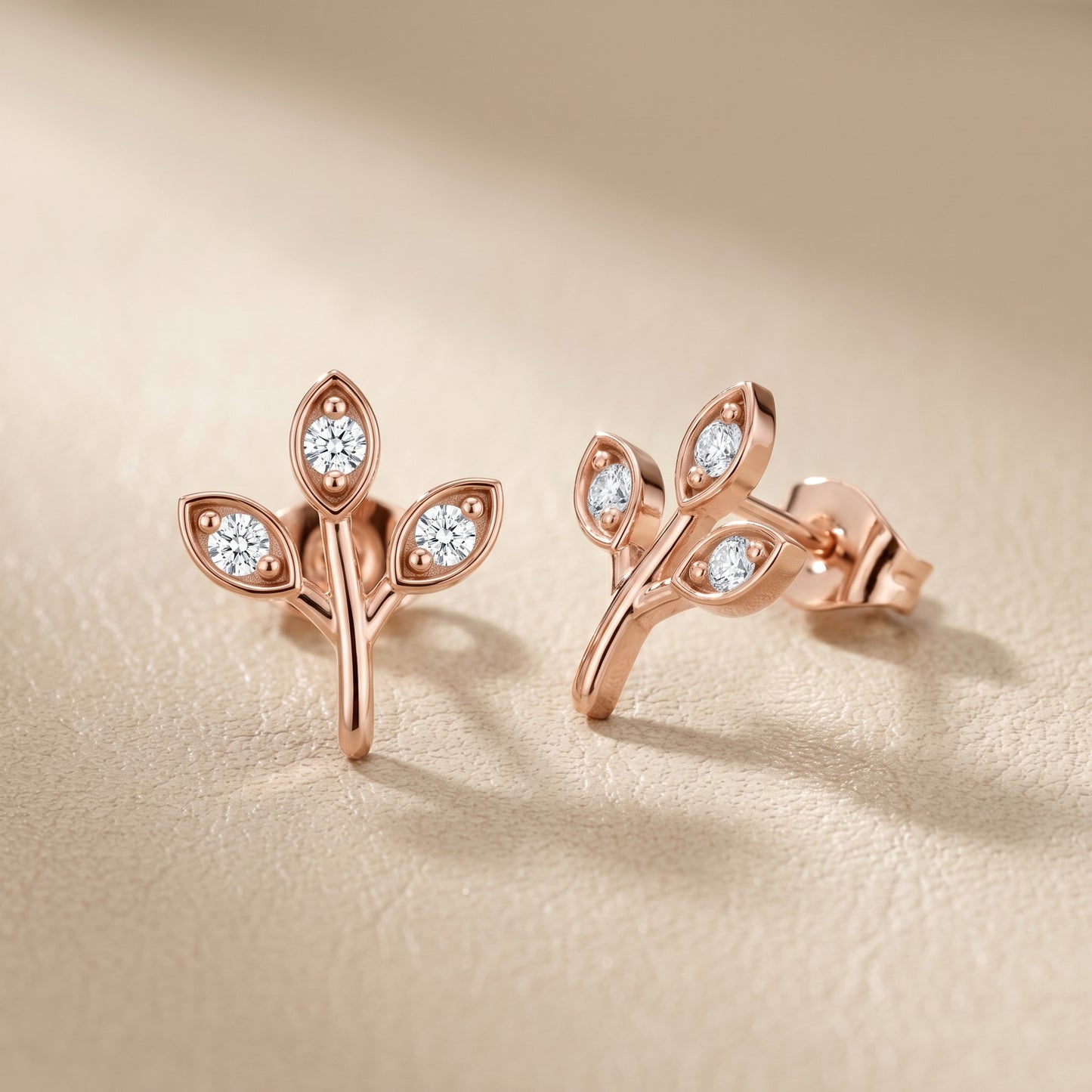 Round Cut Lab Grown Diamond Stud Earrings in Rose Gold