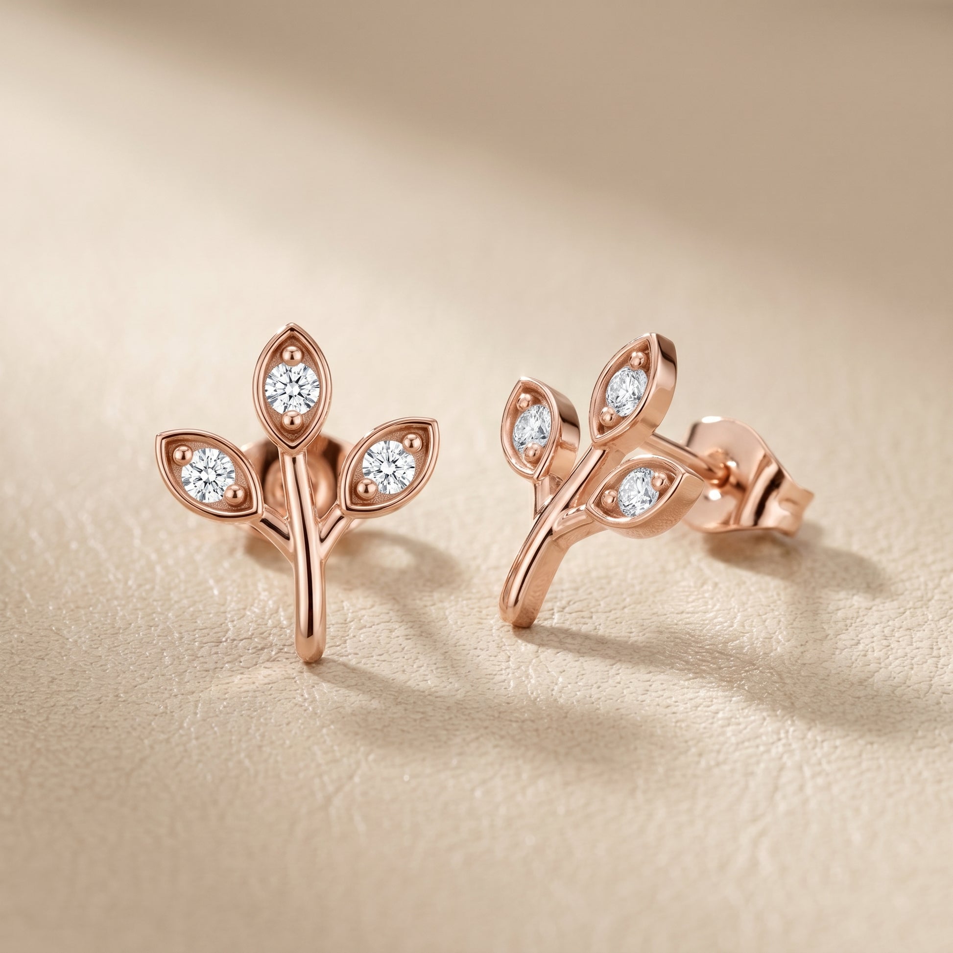 Round Cut Lab Grown Diamond Stud Earrings in Rose Gold