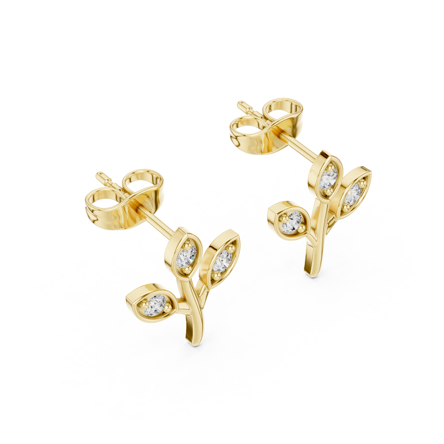 Round Cut Lab Grown Diamond Stud Earrings in Yellow Gold