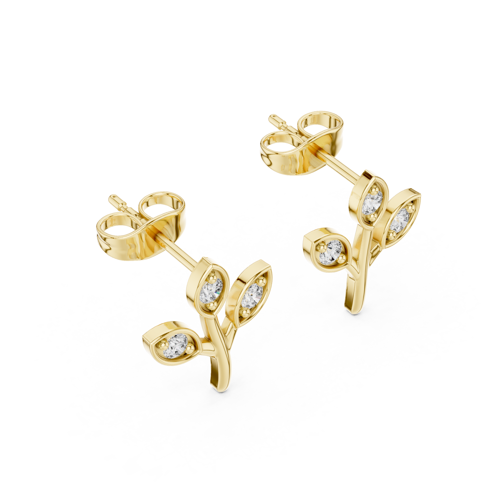 Round Cut Lab Grown Diamond Stud Earrings in Yellow Gold