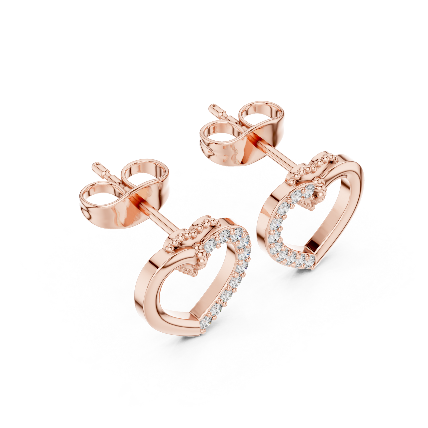Round Cut Lab Grown Diamond Stud Earrings in Rose Gold