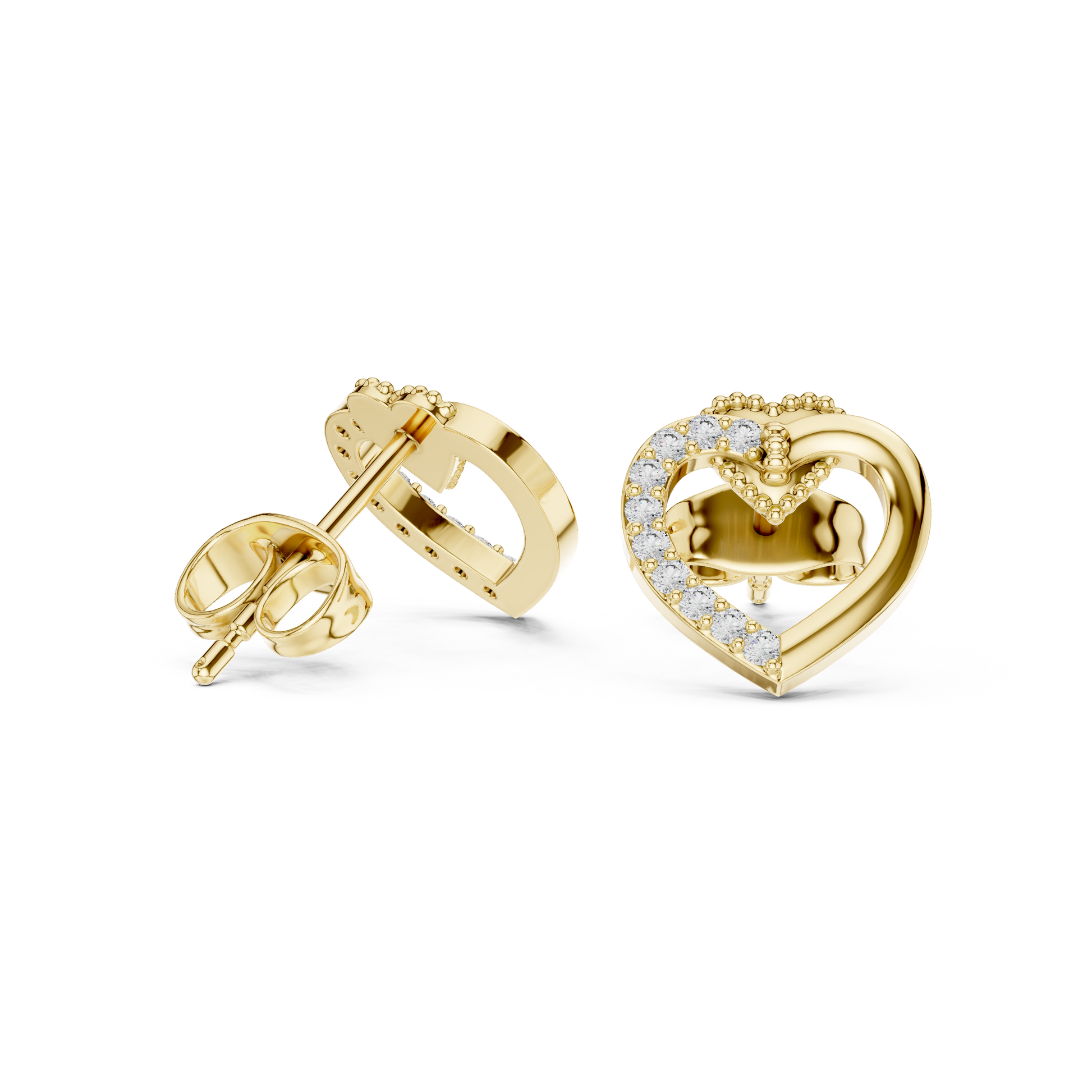 Round Cut Lab Grown Diamond Stud Earrings in Yellow Gold