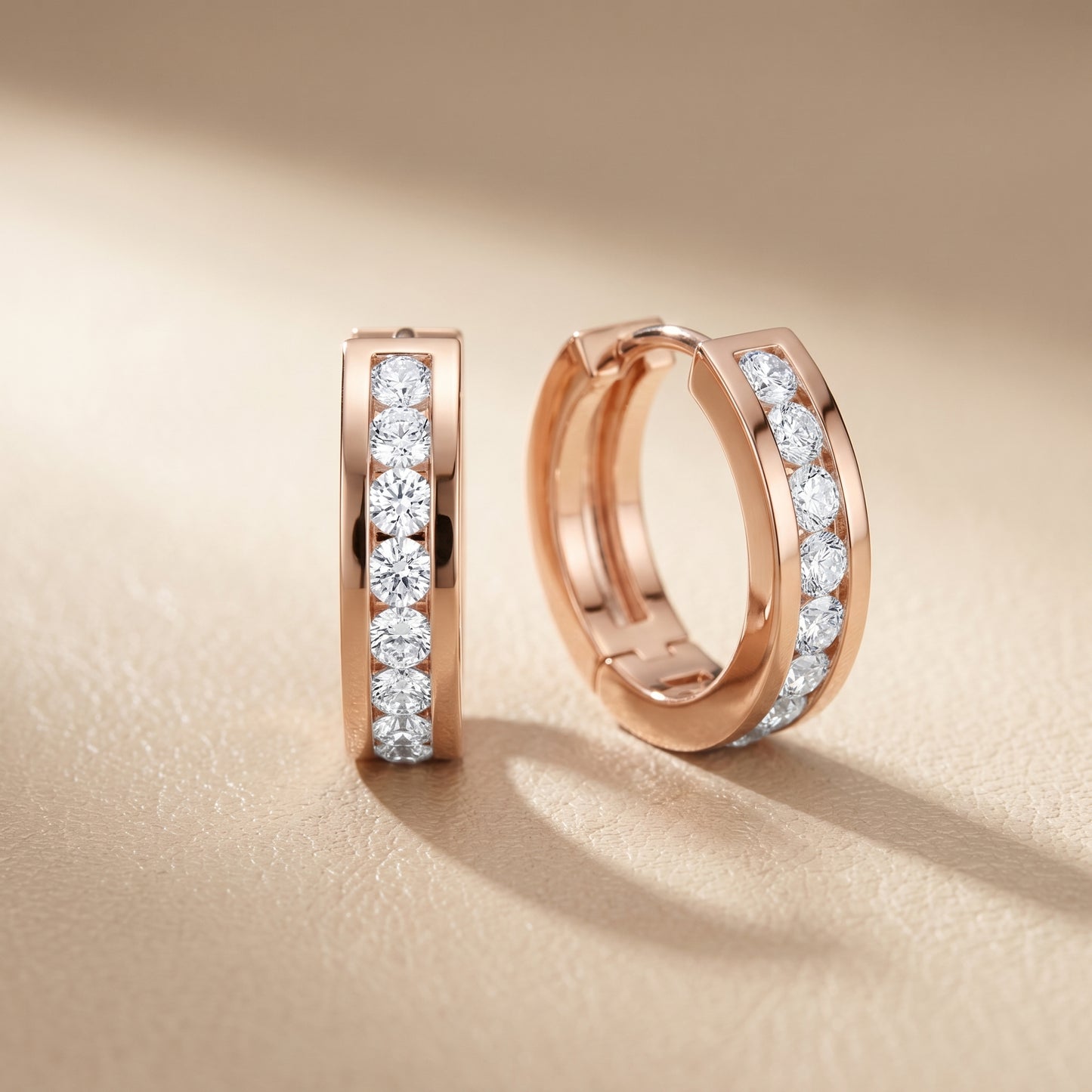 Round Cut Lab Grown Diamond Hoop Earrings in Rose Gold