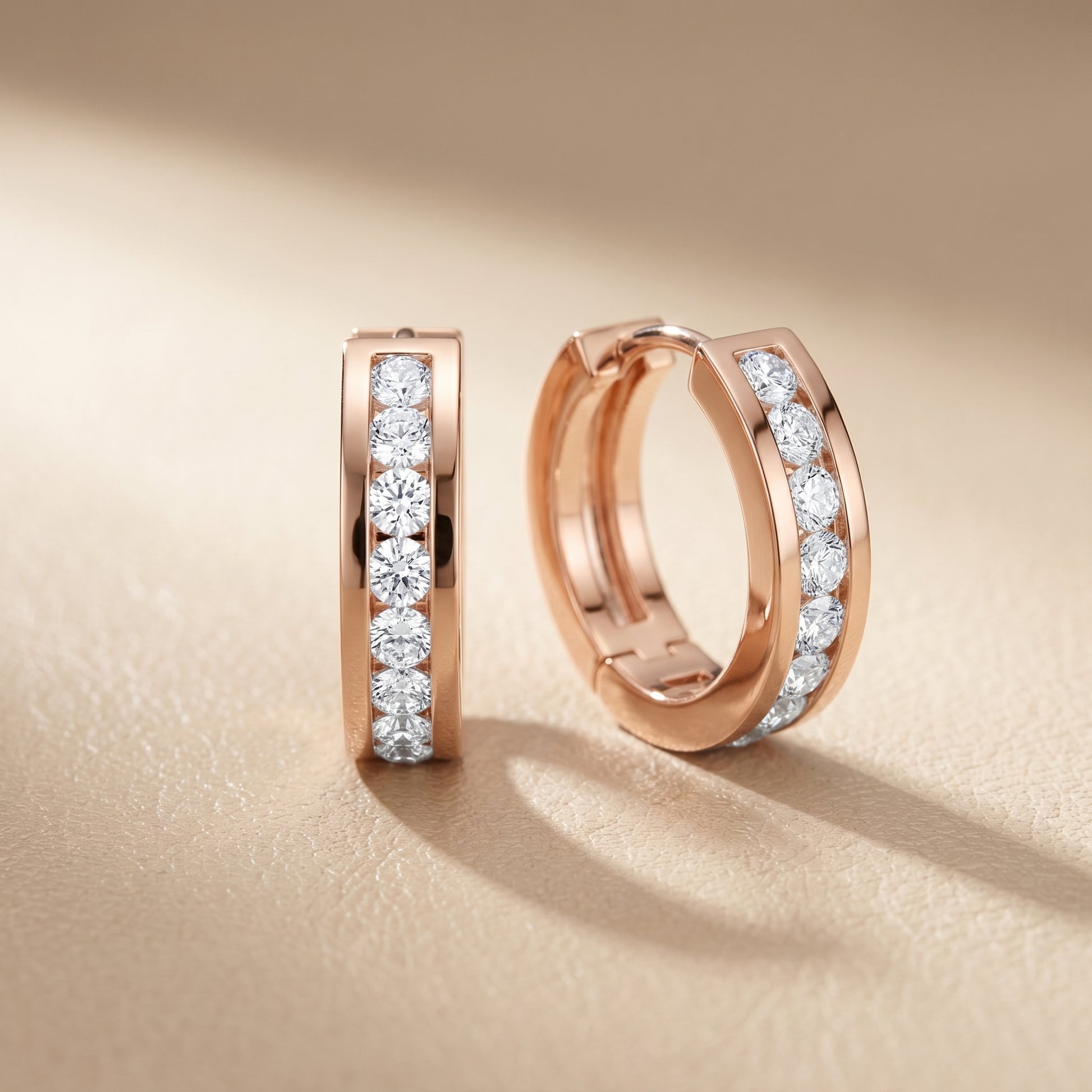 Round Cut Lab Grown Diamond Hoop Earrings in Rose Gold