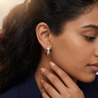 Round Cut Lab Grown Diamond Hoop Earrings in Rose Gold