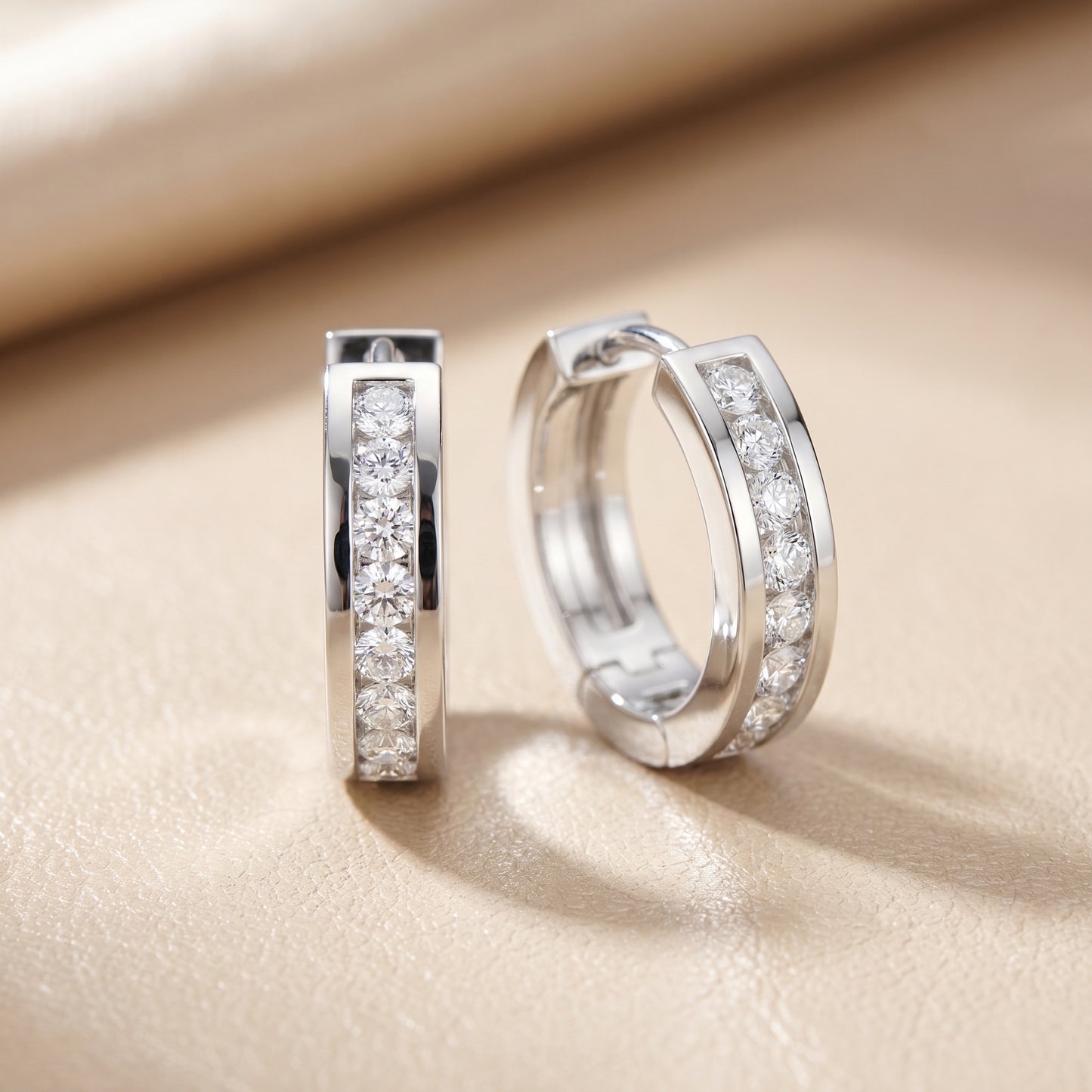 Round Cut Lab Grown Diamond Hoop Earrings in Silver