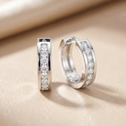 Round Cut Lab Grown Diamond Hoop Earrings in Silver