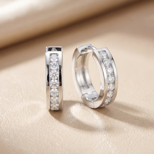 Round Cut Lab Grown Diamond Hoop Earrings in Platinum