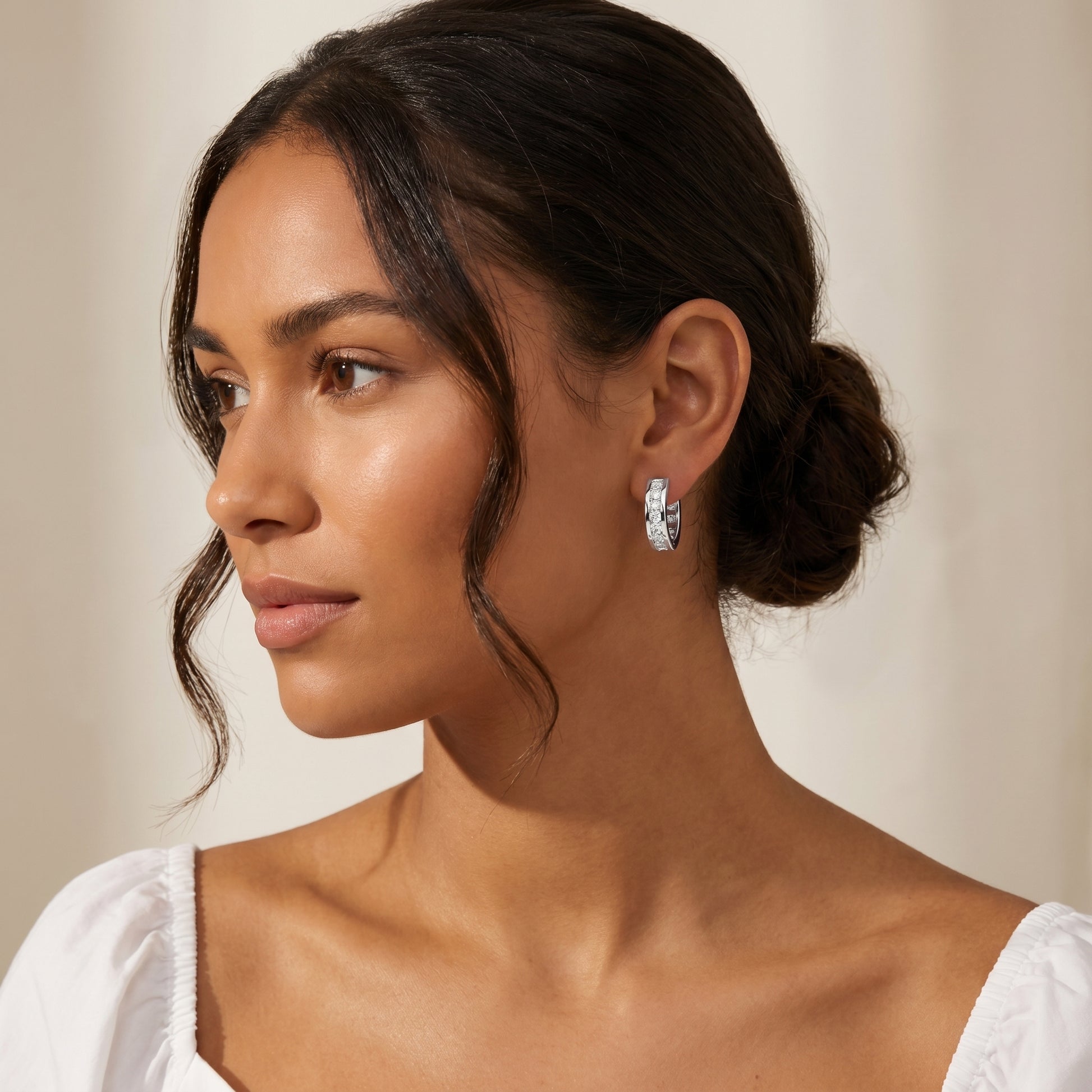 Round Cut Lab Grown Diamond Hoop Earrings in Silver