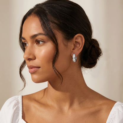 Round Cut Lab Grown Diamond Hoop Earrings in Silver