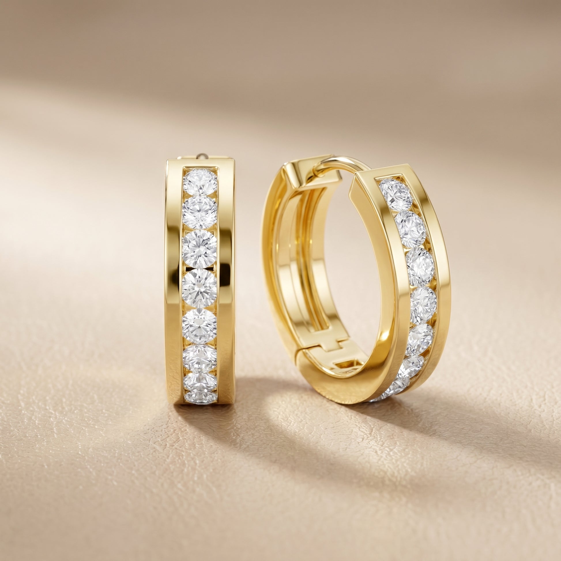Round Cut Lab Grown Diamond Hoop Earrings in Yellow Gold