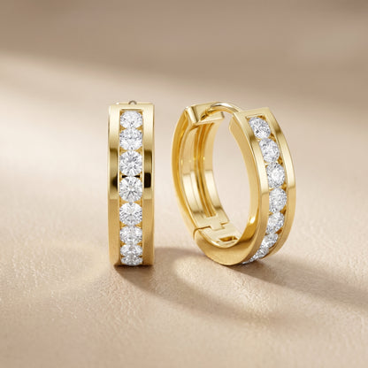 Round Cut Lab Grown Diamond Hoop Earrings in Yellow Gold