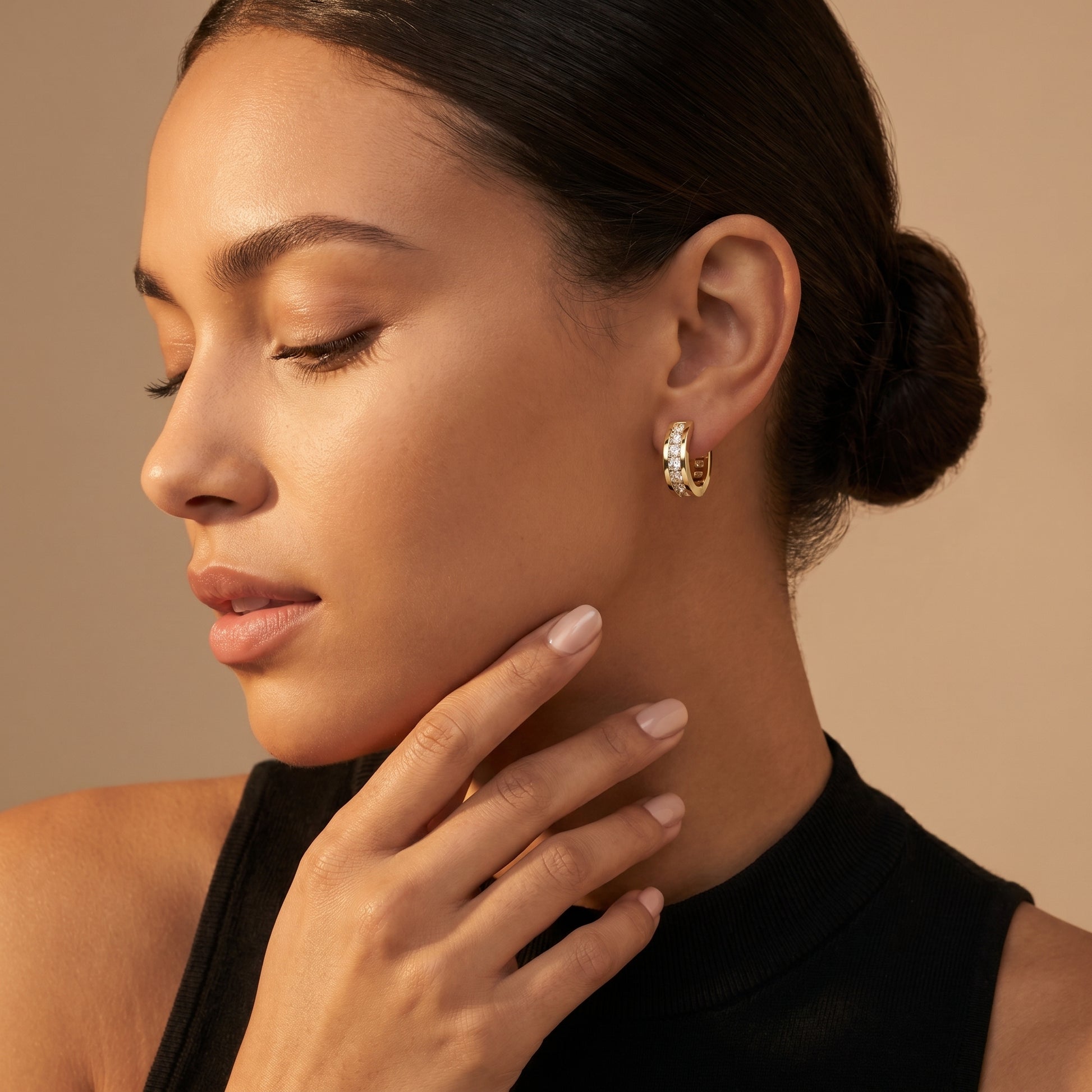 Round Cut Lab Grown Diamond Hoop Earrings in Yellow Gold