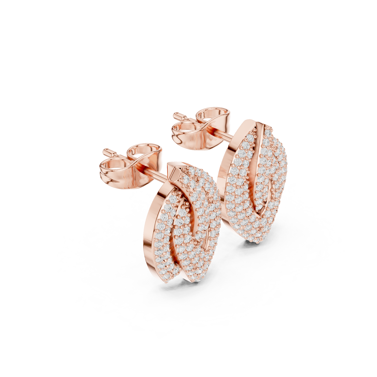 Round Cut Lab Grown Diamond Stud Earrings in Rose Gold