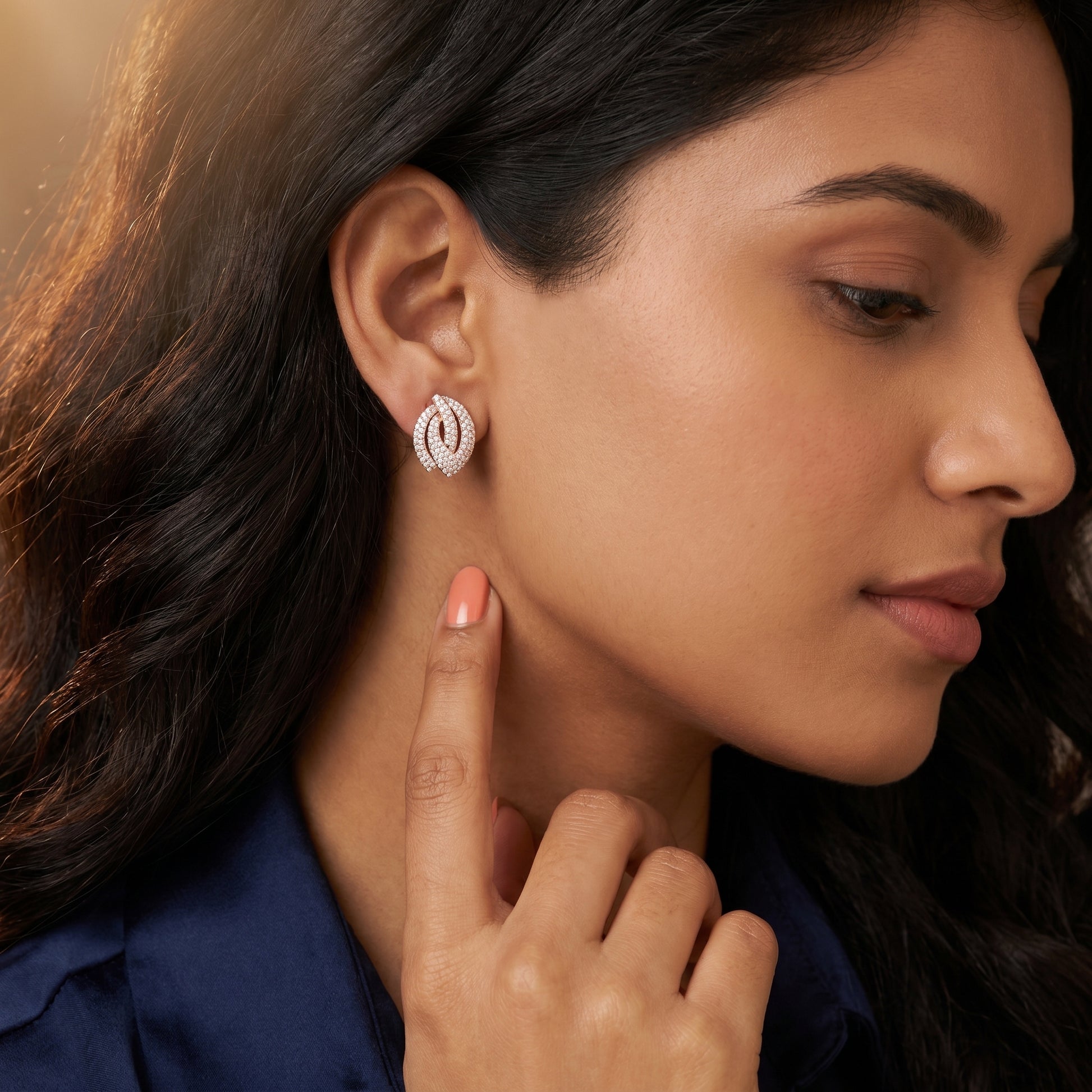 Round Cut Lab Grown Diamond Stud Earrings in Rose Gold